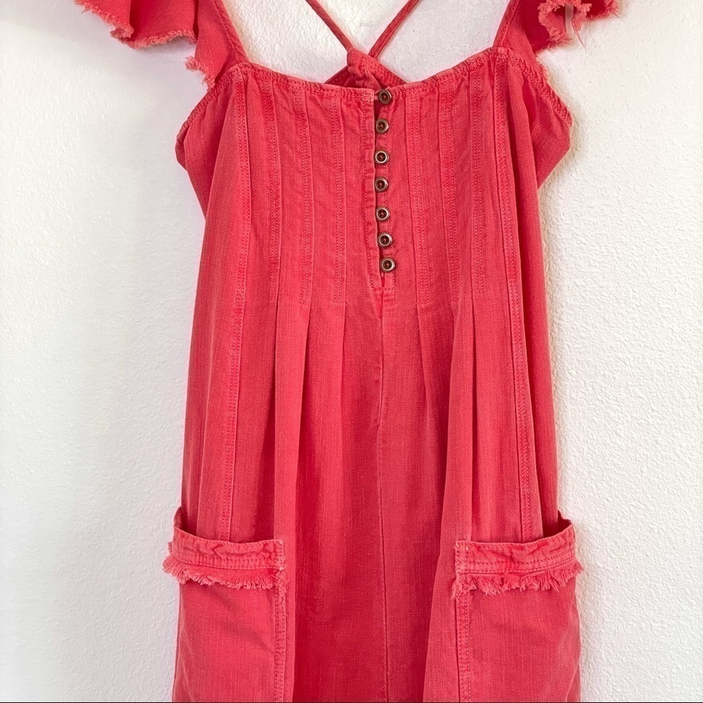 NWT Anthropologie Pilcro Linen Flutter Sleeve Midi Apron Dress Red XXS - Small - Picture 9 of 15